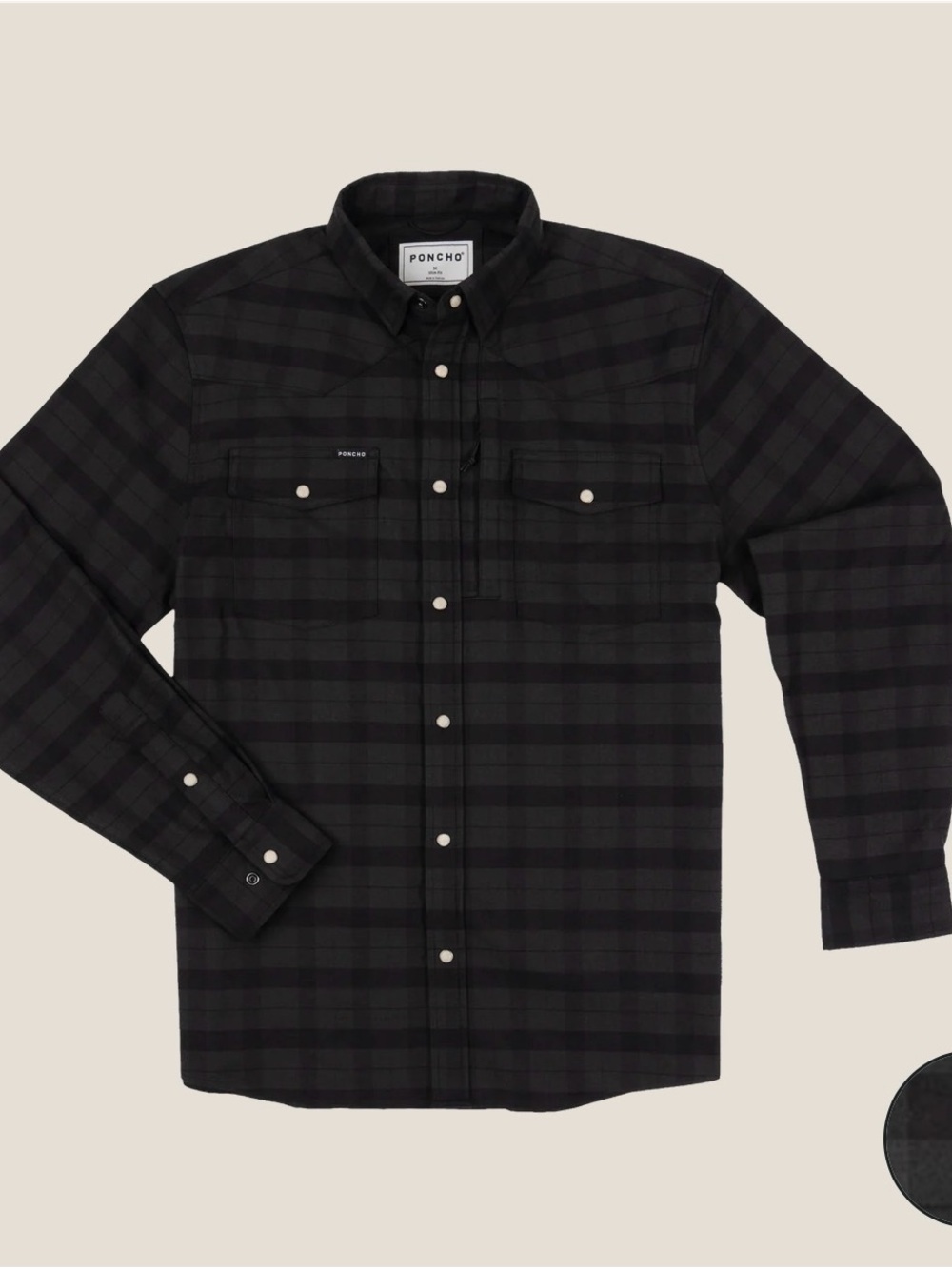 PONCHO The North Rim Men's Black Plaid Long-Sleeve Button-Down Shirt